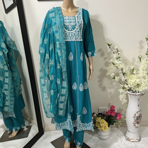 Teal Blue Kalidar Frock Suit