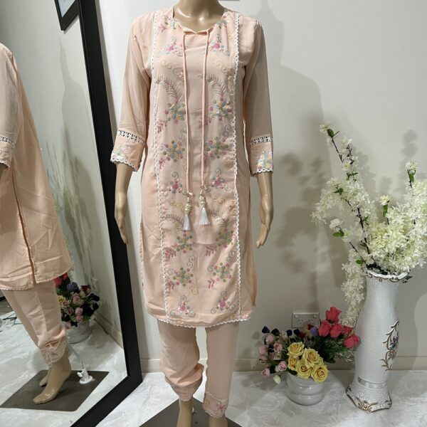 Peach Wedding Georgette Embroidered Indian Suit