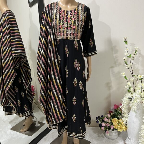 Black Printed Cotton Lace Work Suit Collection