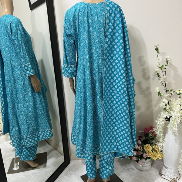 Printed frock suit with palazzo and dupatta
