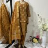 Golden Emboidered Neckline Printed Silk Suit