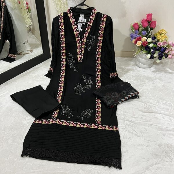 Black Emboidered Front Panel Pure Silk Outfit