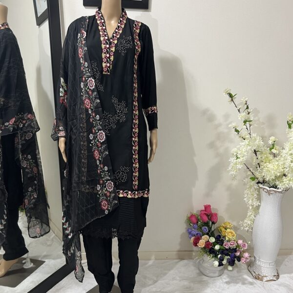 Emboidered Pure Silk Outfit with Dupatta