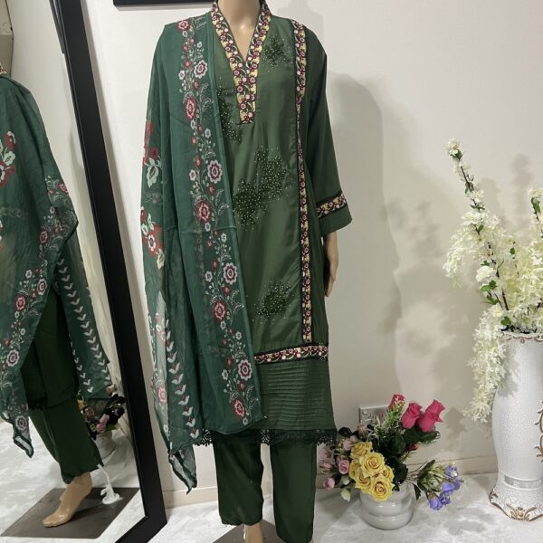 Emboidered Pure Silk Outfit with Dupatta
