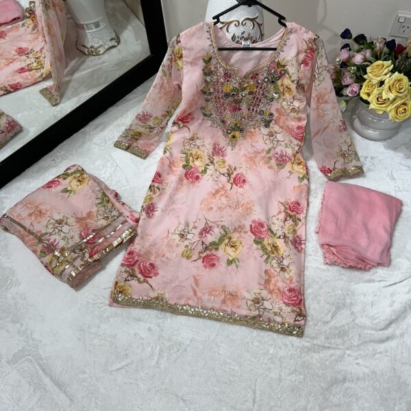 Georgette Pink Printed Suit
