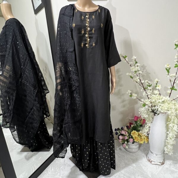 Gorgeous Silk Black Embroidered Sharara Dress
