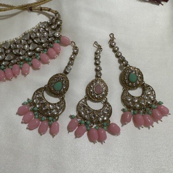 Polki Necklace Set with earrings & Tikka